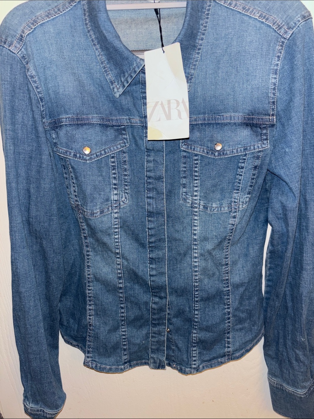 Zara Soft Blue Denim Shirt Size L New with tags
